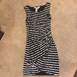 Max Studio Black & White striped ruche dress